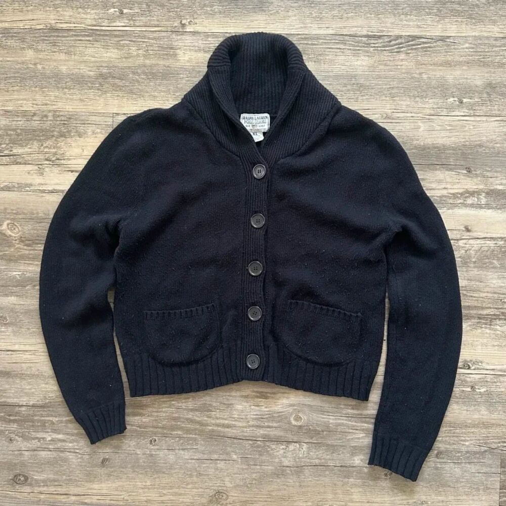 Vintage Ralph Lauren Polo Jeans Black Knit Cardigan Sweater Size XL